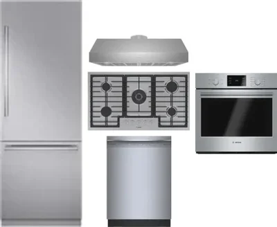 5 Piece Package Includes Refrigerator, Cooktop, Wall Oven, Hood And Dishwasher