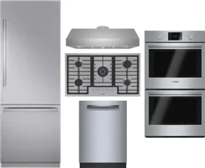 5 Piece Package Includes Refrigerator, Cooktop, Wall Oven, Hood And Dishwasher
