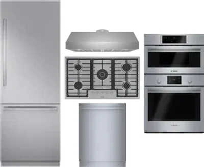 5 Piece Package Includes Refrigerator, Cooktop, Wall Oven, Hood And Dishwasher