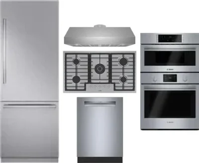 5 Piece Package Includes Refrigerator, Cooktop, Wall Oven, Hood And Dishwasher