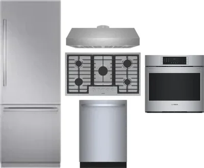 5 Piece Package Includes Refrigerator, Cooktop, Wall Oven, Hood And Dishwasher