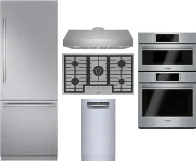 5 Piece Package Includes Refrigerator, Cooktop, Wall Oven, Hood And Dishwasher