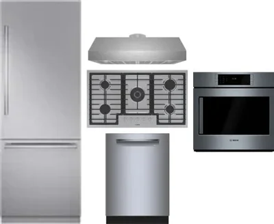5 Piece Package Includes Refrigerator, Cooktop, Wall Oven, Hood And Dishwasher
