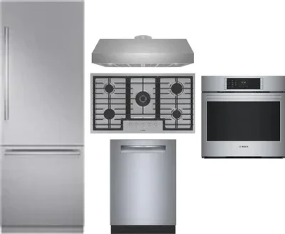 5 Piece Package Includes Refrigerator, Cooktop, Wall Oven, Hood And Dishwasher
