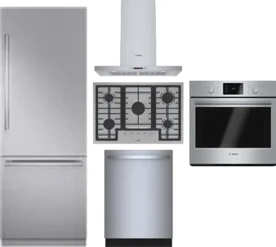 5 Piece Package Includes Refrigerator, Cooktop, Wall Oven, Hood And Dishwasher