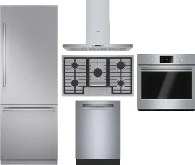 5 Piece Package Includes Refrigerator, Cooktop, Wall Oven, Hood And Dishwasher