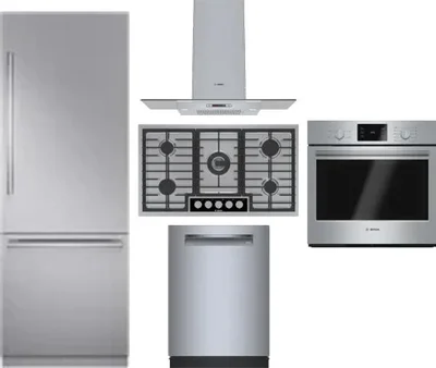 5 Piece Package Includes Refrigerator, Cooktop, Wall Oven, Hood And Dishwasher