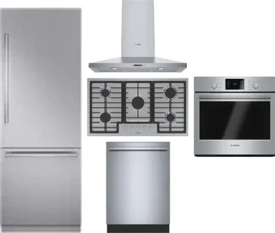 5 Piece Package Includes Refrigerator, Cooktop, Wall Oven, Hood And Dishwasher