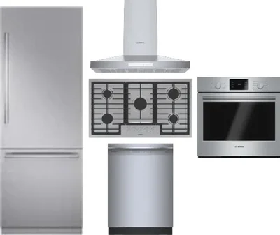 5 Piece Package Includes Refrigerator, Cooktop, Wall Oven, Hood And Dishwasher