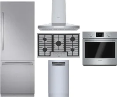 5 Piece Package Includes Refrigerator, Cooktop, Wall Oven, Hood And Dishwasher