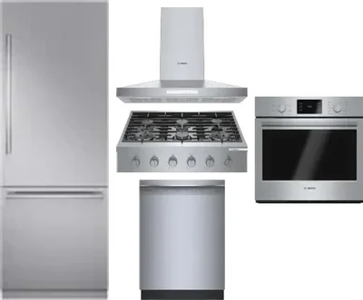 5 Piece Package Includes Refrigerator, Cooktop, Wall Oven, Hood And Dishwasher