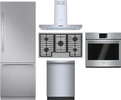 5 Piece Package Includes Refrigerator, Cooktop, Wall Oven, Hood And Dishwasher