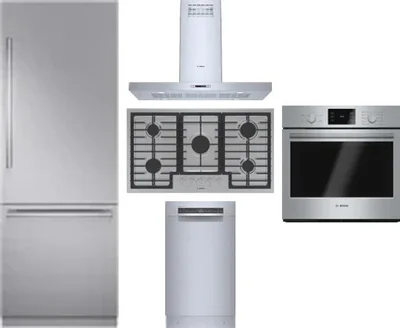 5 Piece Package Includes Refrigerator, Cooktop, Wall Oven, Hood And Dishwasher