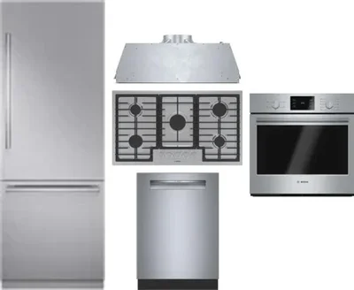 5 Piece Package Includes Refrigerator, Cooktop, Wall Oven, Hood And Dishwasher