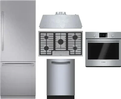 5 Piece Package Includes Refrigerator, Cooktop, Wall Oven, Hood And Dishwasher