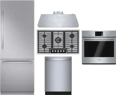 5 Piece Package Includes Refrigerator, Cooktop, Wall Oven, Hood And Dishwasher
