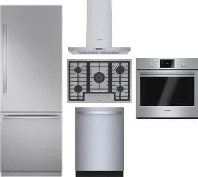 5 Piece Package Includes Refrigerator, Cooktop, Wall Oven, Hood And Dishwasher