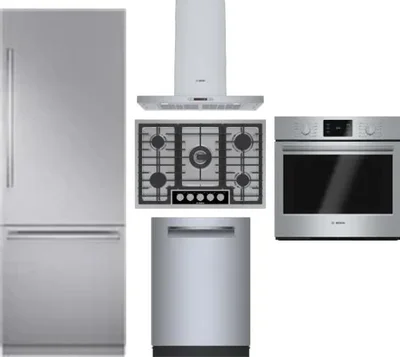 5 Piece Package Includes Refrigerator, Cooktop, Wall Oven, Hood And Dishwasher