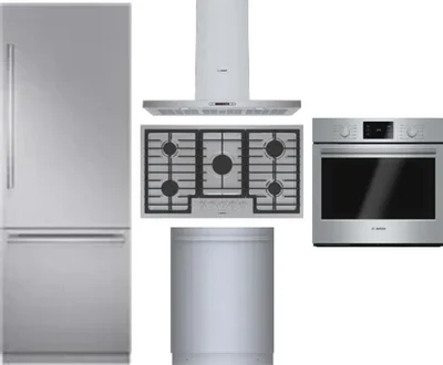 5 Piece Package Includes Refrigerator, Cooktop, Wall Oven, Hood And Dishwasher