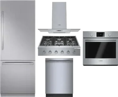 5 Piece Package Includes Refrigerator, Cooktop, Wall Oven, Hood And Dishwasher