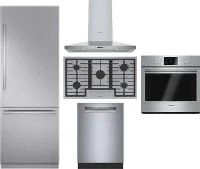 5 Piece Package Includes Refrigerator, Cooktop, Wall Oven, Hood And Dishwasher