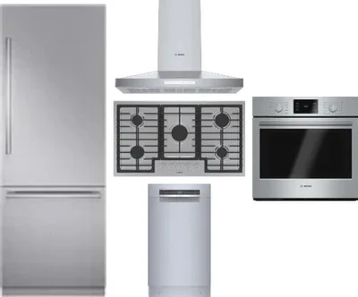 5 Piece Package Includes Refrigerator, Cooktop, Wall Oven, Hood And Dishwasher