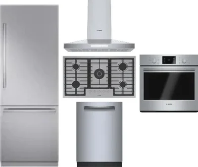5 Piece Package Includes Refrigerator, Cooktop, Wall Oven, Hood And Dishwasher