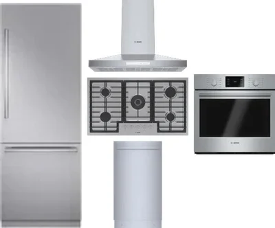 5 Piece Package Includes Refrigerator, Cooktop, Wall Oven, Hood And Dishwasher