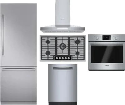5 Piece Package Includes Refrigerator, Cooktop, Wall Oven, Hood And Dishwasher