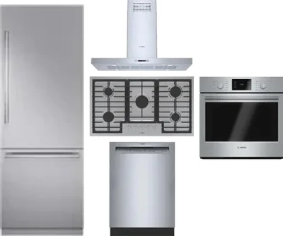 5 Piece Package Includes Refrigerator, Cooktop, Wall Oven, Hood And Dishwasher