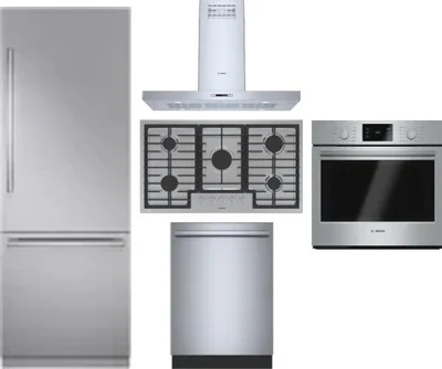 5 Piece Package Includes Refrigerator, Cooktop, Wall Oven, Hood And Dishwasher