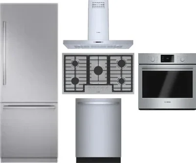 5 Piece Package Includes Refrigerator, Cooktop, Wall Oven, Hood And Dishwasher