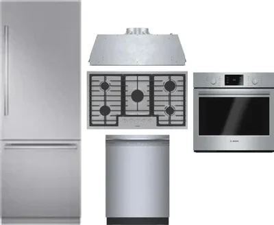 5 Piece Package Includes Refrigerator, Cooktop, Wall Oven, Hood And Dishwasher