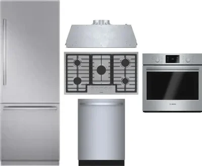 5 Piece Package Includes Refrigerator, Cooktop, Wall Oven, Hood And Dishwasher