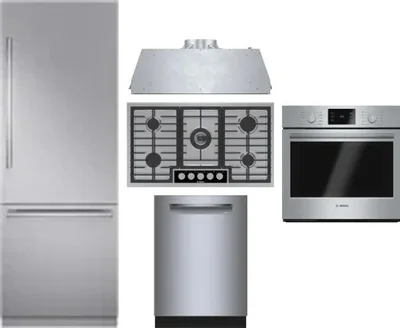 5 Piece Package Includes Refrigerator, Cooktop, Wall Oven, Hood And Dishwasher
