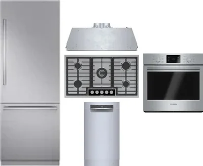 5 Piece Package Includes Refrigerator, Cooktop, Wall Oven, Hood And Dishwasher