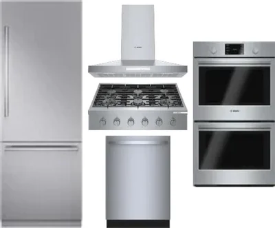 5 Piece Package Includes Refrigerator, Cooktop, Wall Oven, Hood And Dishwasher