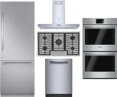5 Piece Package Includes Refrigerator, Cooktop, Wall Oven, Hood And Dishwasher