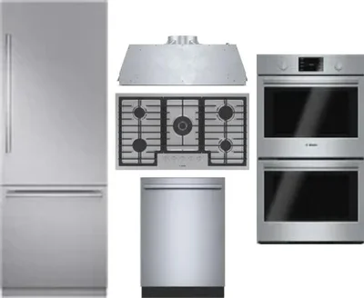 5 Piece Package Includes Refrigerator, Cooktop, Wall Oven, Hood And Dishwasher