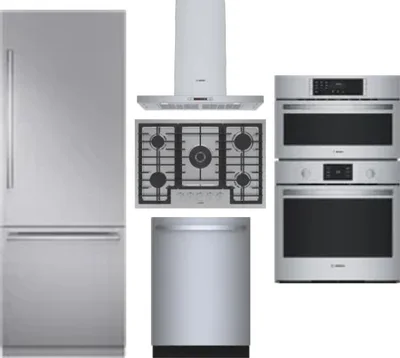 5 Piece Package Includes Refrigerator, Cooktop, Wall Oven, Hood And Dishwasher