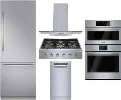 5 Piece Package Includes Refrigerator, Cooktop, Wall Oven, Hood And Dishwasher
