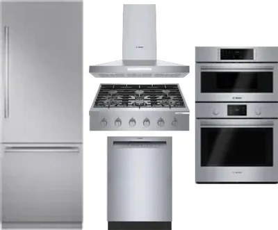 5 Piece Package Includes Refrigerator, Cooktop, Wall Oven, Hood And Dishwasher