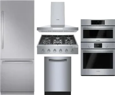 5 Piece Package Includes Refrigerator, Cooktop, Wall Oven, Hood And Dishwasher