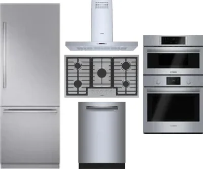 5 Piece Package Includes Refrigerator, Cooktop, Wall Oven, Hood And Dishwasher