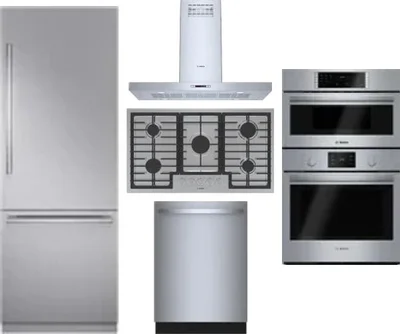 5 Piece Package Includes Refrigerator, Cooktop, Wall Oven, Hood And Dishwasher