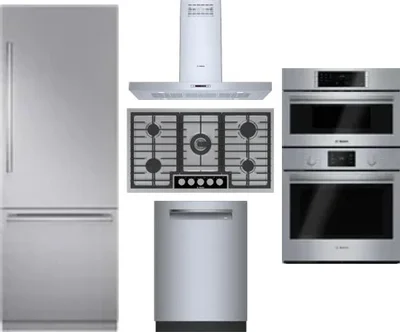 5 Piece Package Includes Refrigerator, Cooktop, Wall Oven, Hood And Dishwasher