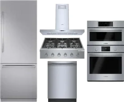 5 Piece Package Includes Refrigerator, Cooktop, Wall Oven, Hood And Dishwasher
