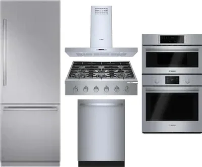 5 Piece Package Includes Refrigerator, Cooktop, Wall Oven, Hood And Dishwasher