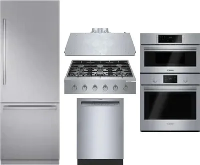 5 Piece Package Includes Refrigerator, Cooktop, Wall Oven, Hood And Dishwasher
