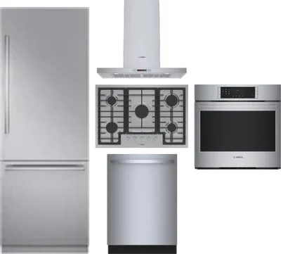 5 Piece Package Includes Refrigerator, Cooktop, Wall Oven, Hood And Dishwasher